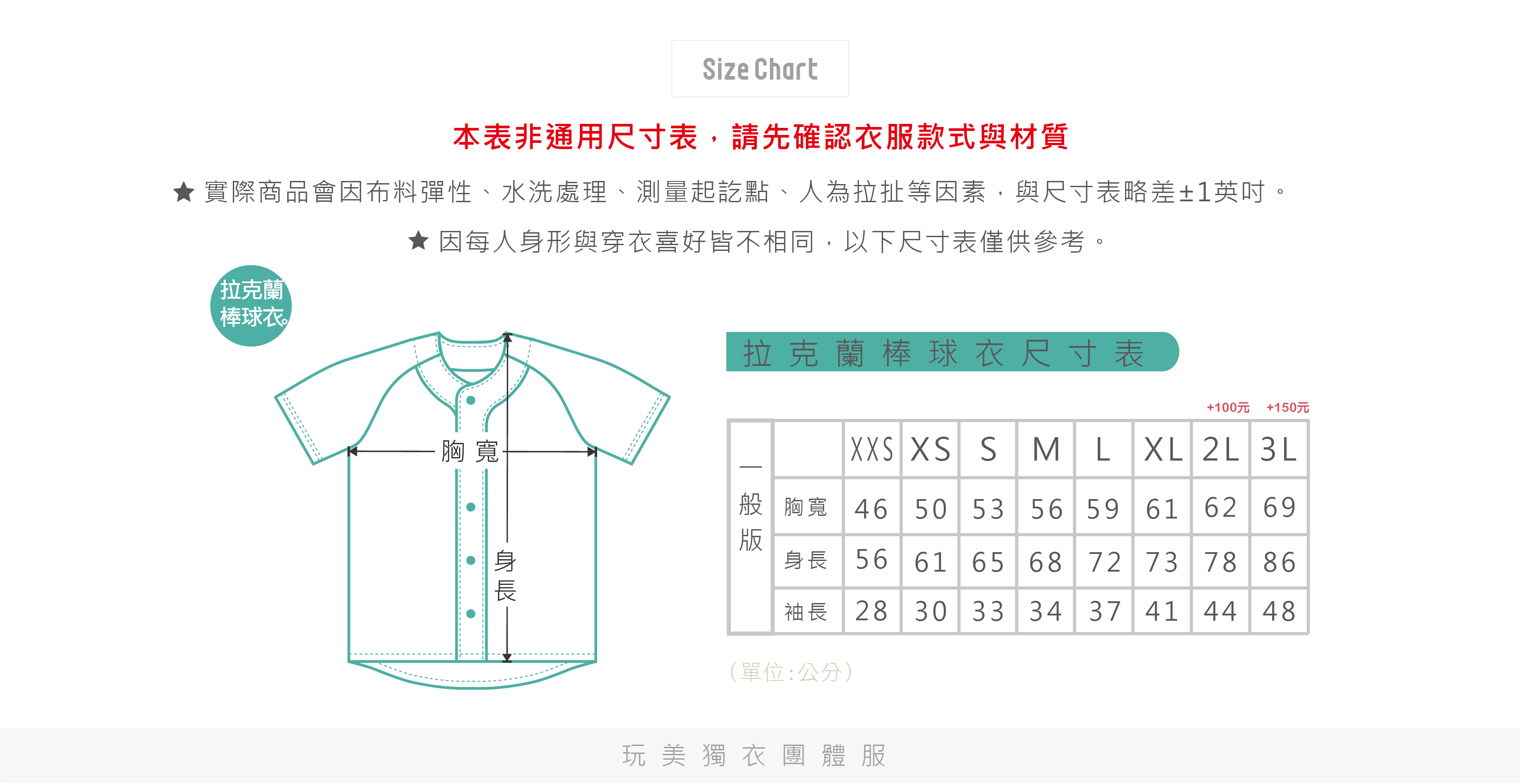 尺寸表 尺寸表