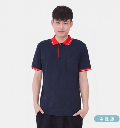 短袖POLO現貨, 排汗, 吸排,MECH領片配條吸排POLO衫,三顆扣子,3顆扣,門襟出芽,包領條,領片配條,配色款,袖口束袖,束袖配條,口袋,有領子,運動,中性版