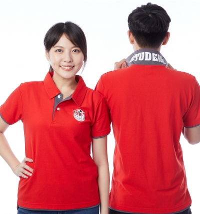 短P訂製50,短P訂製100,短P訂製200,短袖polo,訂製,雙領,領片換色,領片跳色,二顆扣,2顆扣,假兩件,口袋,紅色,本布領,內外門襟配色